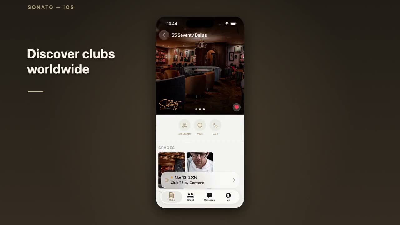 The Sonato iOS app for private club members